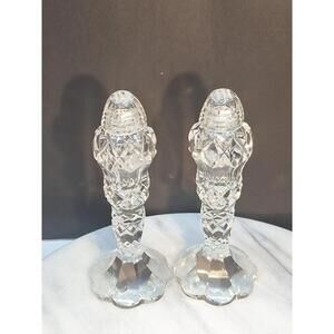 Vintage Bohemia Lead Crystal Diamond Cut Salt And Pepper Shakers 6 In Tall